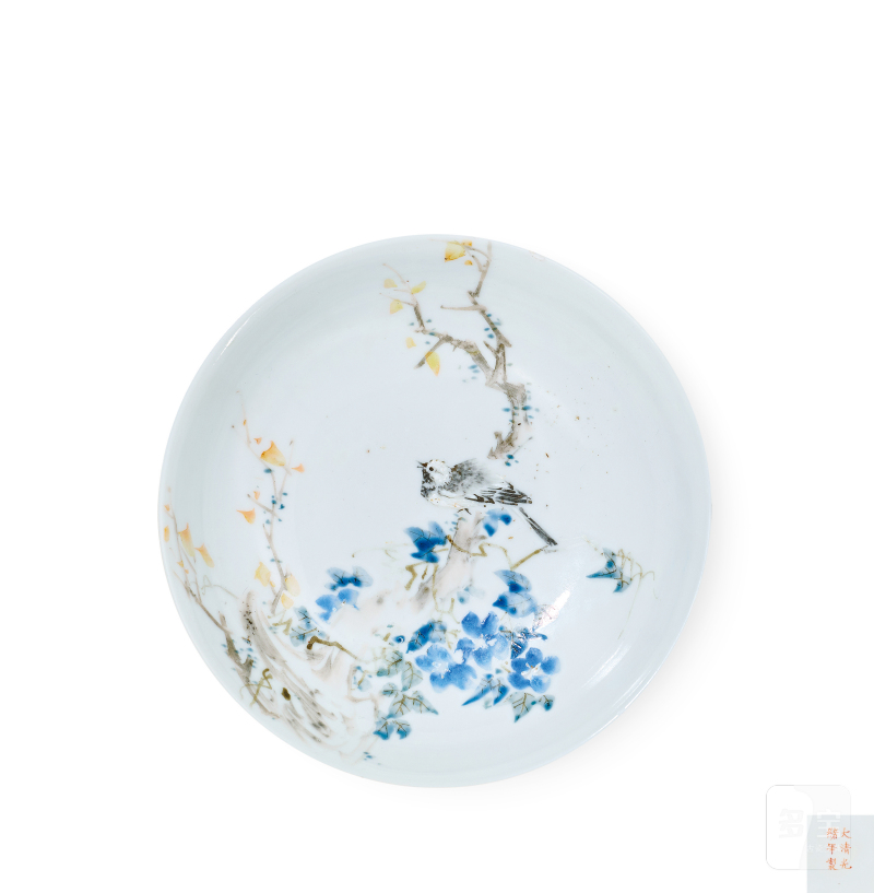 清光绪 浅绛彩花鸟纹盘 - 图1
